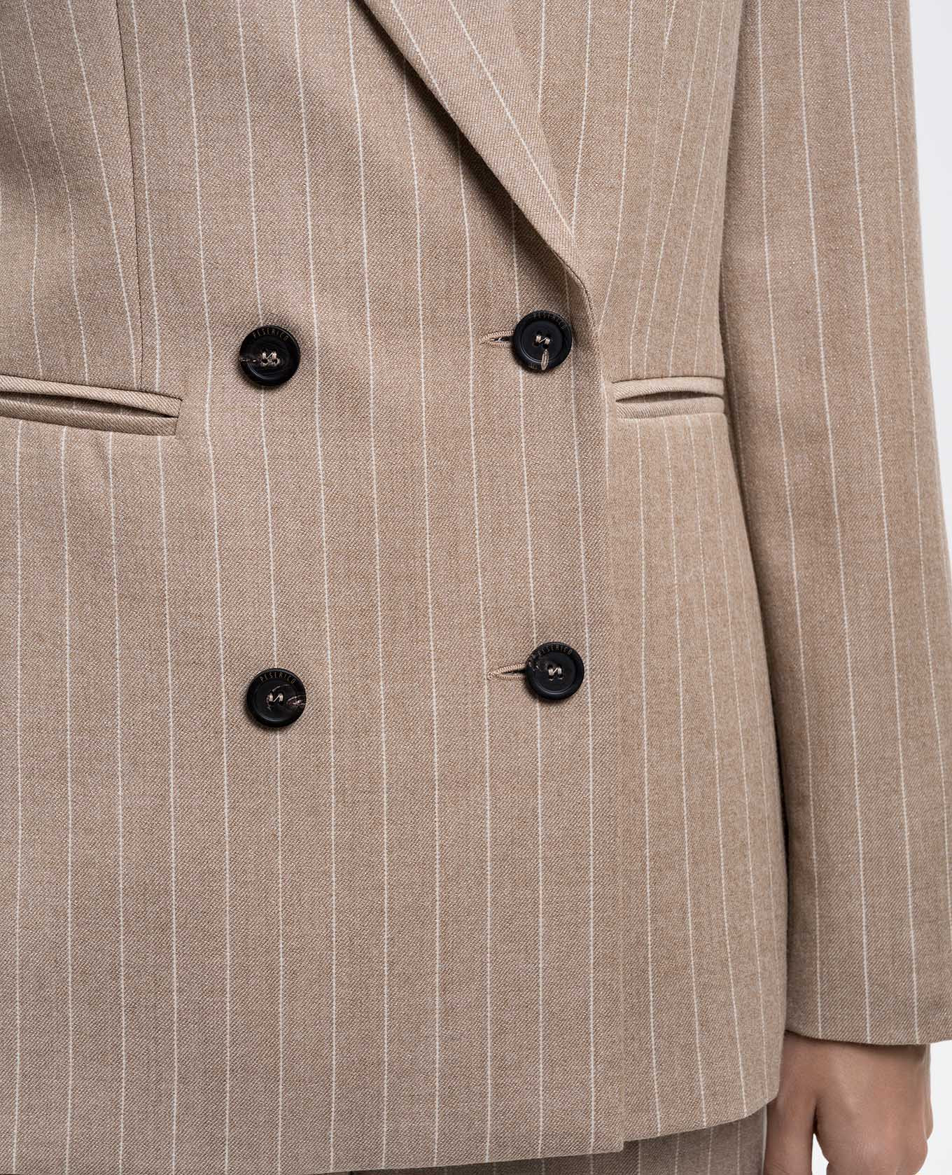 Beige double-breasted striped wool jacket Peserico 5