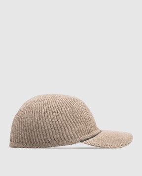 Brunello Cucinelli Beige cashmere cap with monil chain MCAP9A025