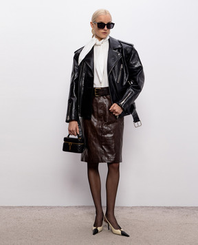 Saint Laurent Brown leather skirt with belt 863811YCVD2