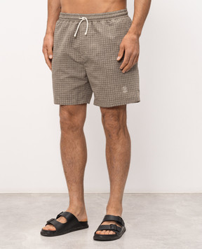 Brunello Cucinelli Green patterned swim shorts with embroidered logo MR847043P