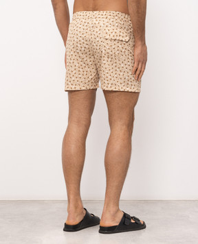 ISAIA Beige printed swim shorts with embroidered logo COSI19BW260