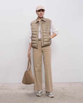 Peserico Khaki down vest with monil chain A034622200N
