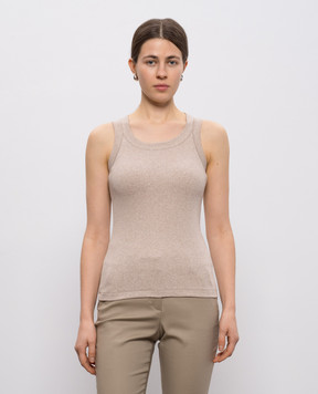 Peserico Beige melange ribbed top with chain A08623J005669