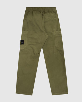 Stone Island Khaki kids' cargo pants with logo patch L1S163100002S006368