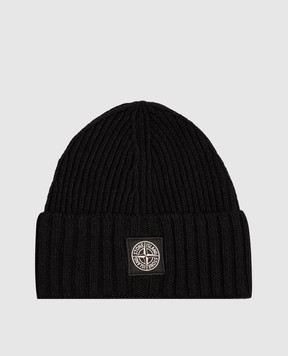 Stone Island Children's black hat with wool and cashmere L2S16N100003S00M3
