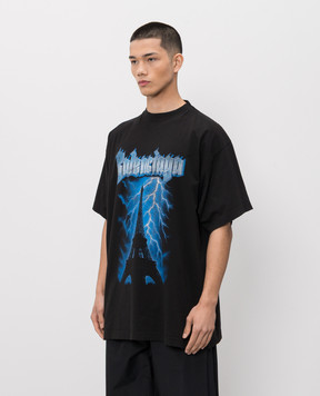 Balenciaga Black Paris Thunderstorm T-shirt 850345TUVE7
