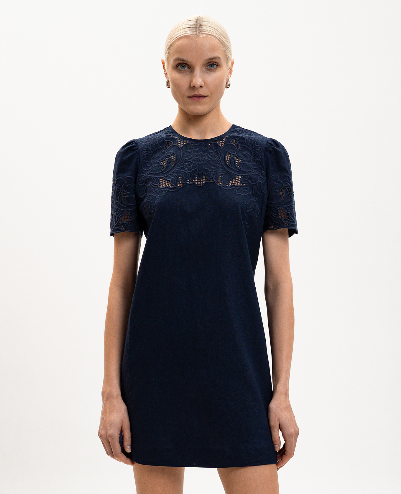 Blue mini dress with linen Twinset 3