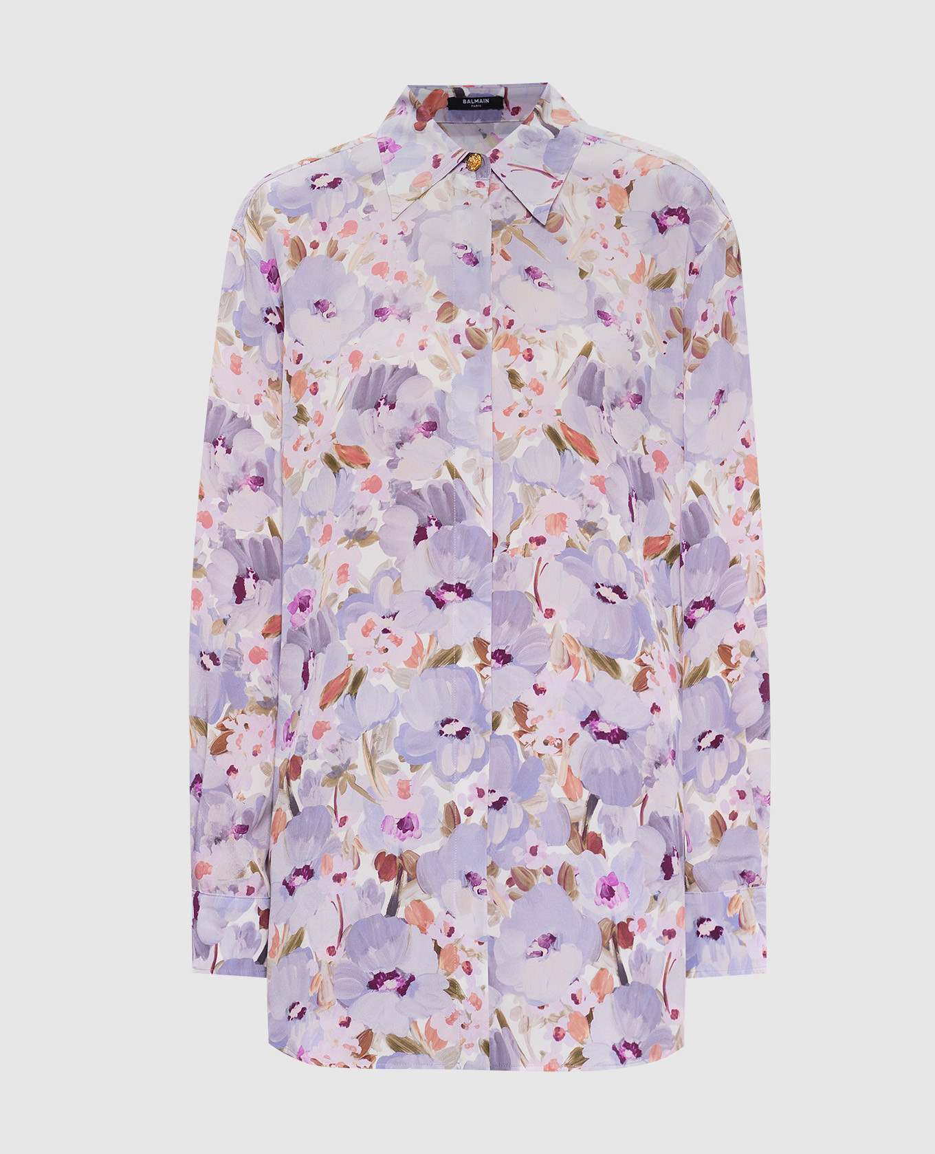 Purple silk blouse with floral print