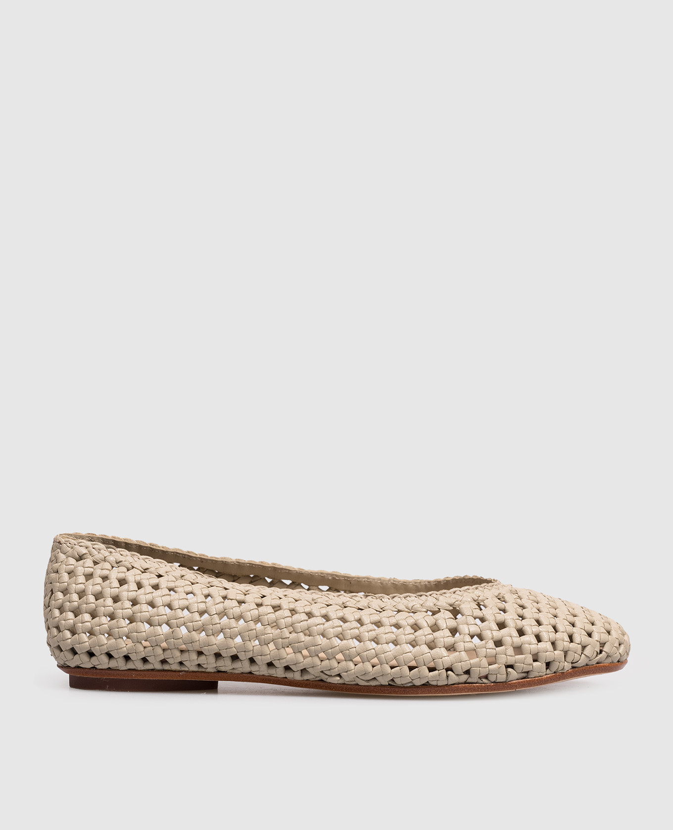 Khaki leather braided ballet flats