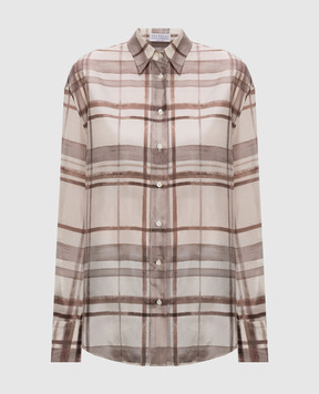 Brunello Cucinelli Beige silk check blouse MP968NN406