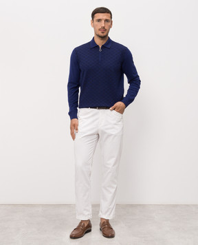Stefano Ricci Blue wool and silk patterned polo shirt KE06018P30E26304