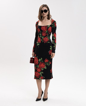 Dolce&Gabbana Black midi dress with silk F6AWBTFSA9R
