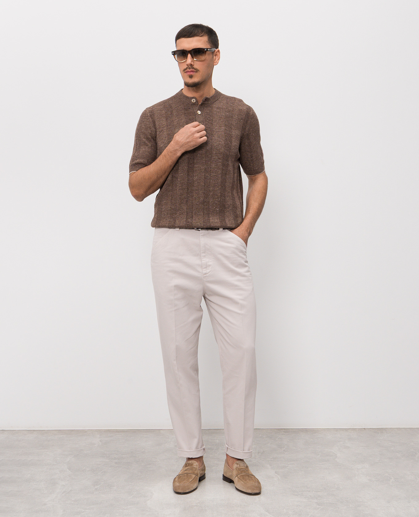 Brown knitted T-shirt with linen Brunello Cucinelli 2