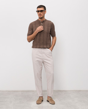 Brunello Cucinelli Brown knitted T-shirt with linen M2L707801