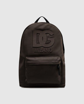 Dolce&Gabbana Children's brown backpack with textured monogram EM0074A0567
