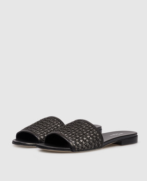 Kiton Black flip-flops with weaving D61802N01446