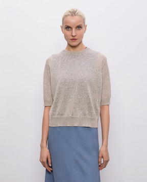 Brunello Cucinelli Beige linen top with sequins MDT746400