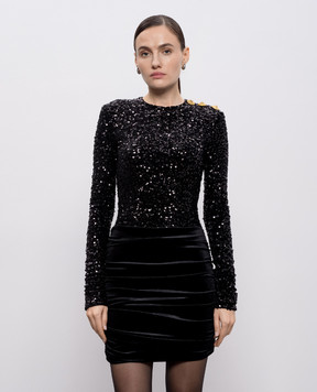 Balmain Black velour dress with sequins FF0R9372MH86