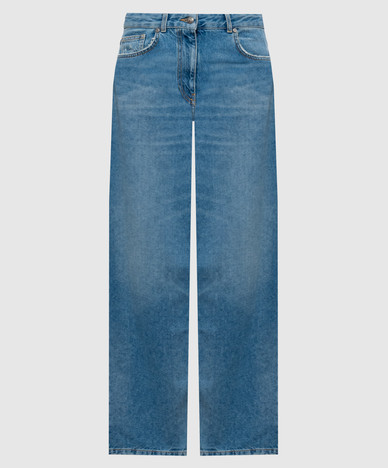 Blauwe jeans met een versleten effect.