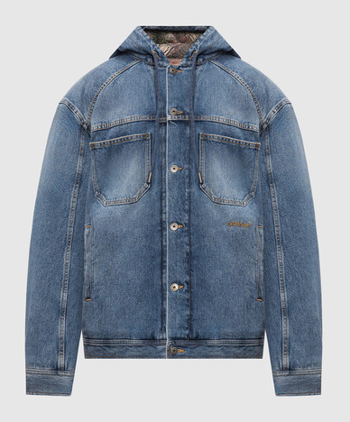 Giacca di jeans blu con effetto usurato