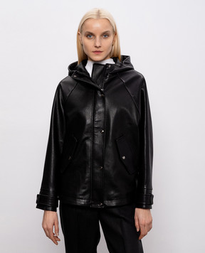 Babe Pay Pls Black leather jacket with hood 2116AMAZON