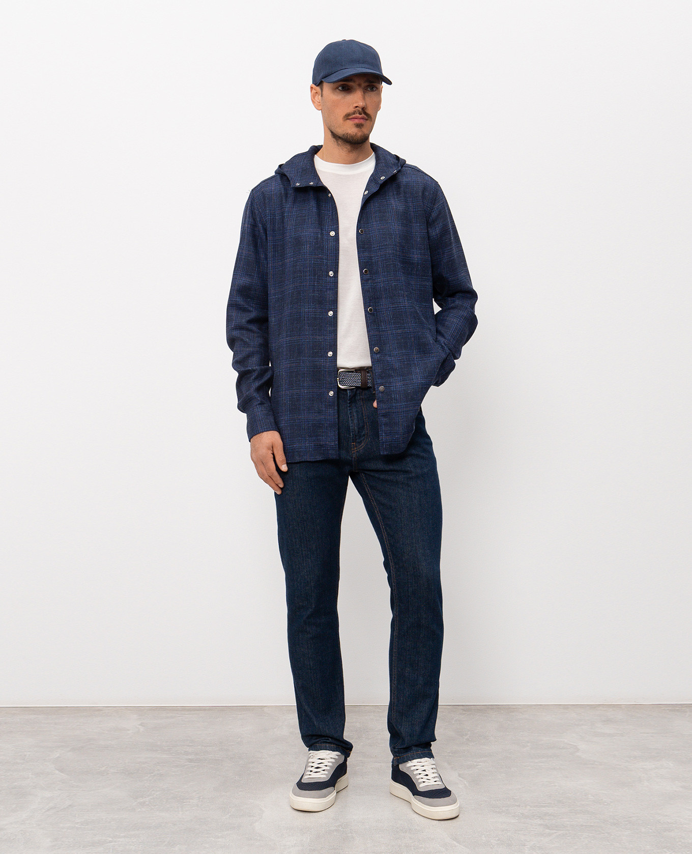 

Blue wool, silk and linen hooded shirt Kiton