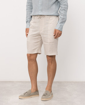 Stefano Ricci Ivory linen shorts with embroidery MCT80R0016L0005Q