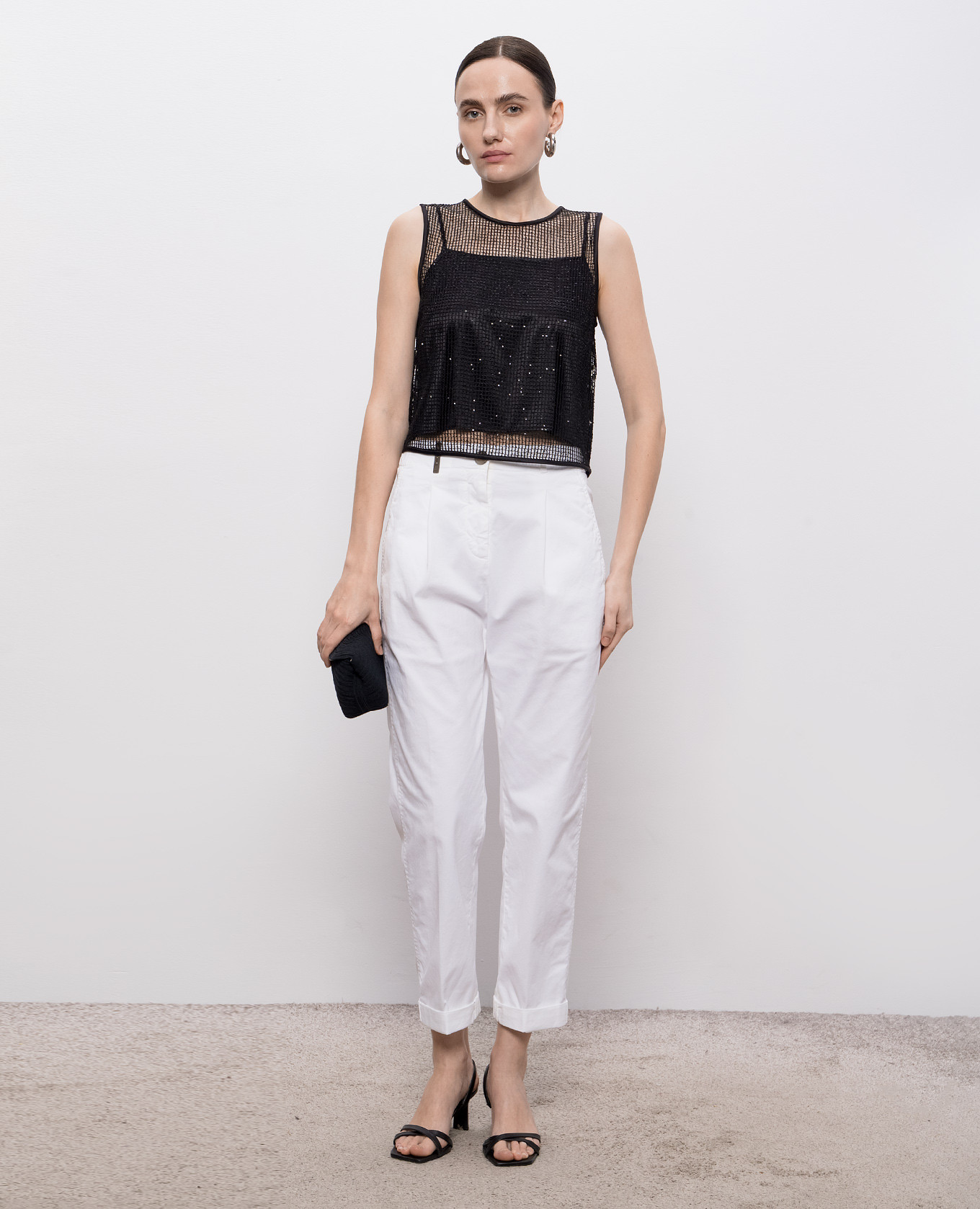 

Black openwork top with sequins Peserico