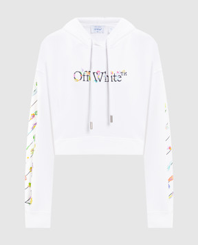 Off-White White cropped hoodie with floral logo print 2BB056S26FLE001