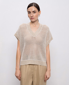 Peserico Beige openwork linen vest with sequins A99027F079106B