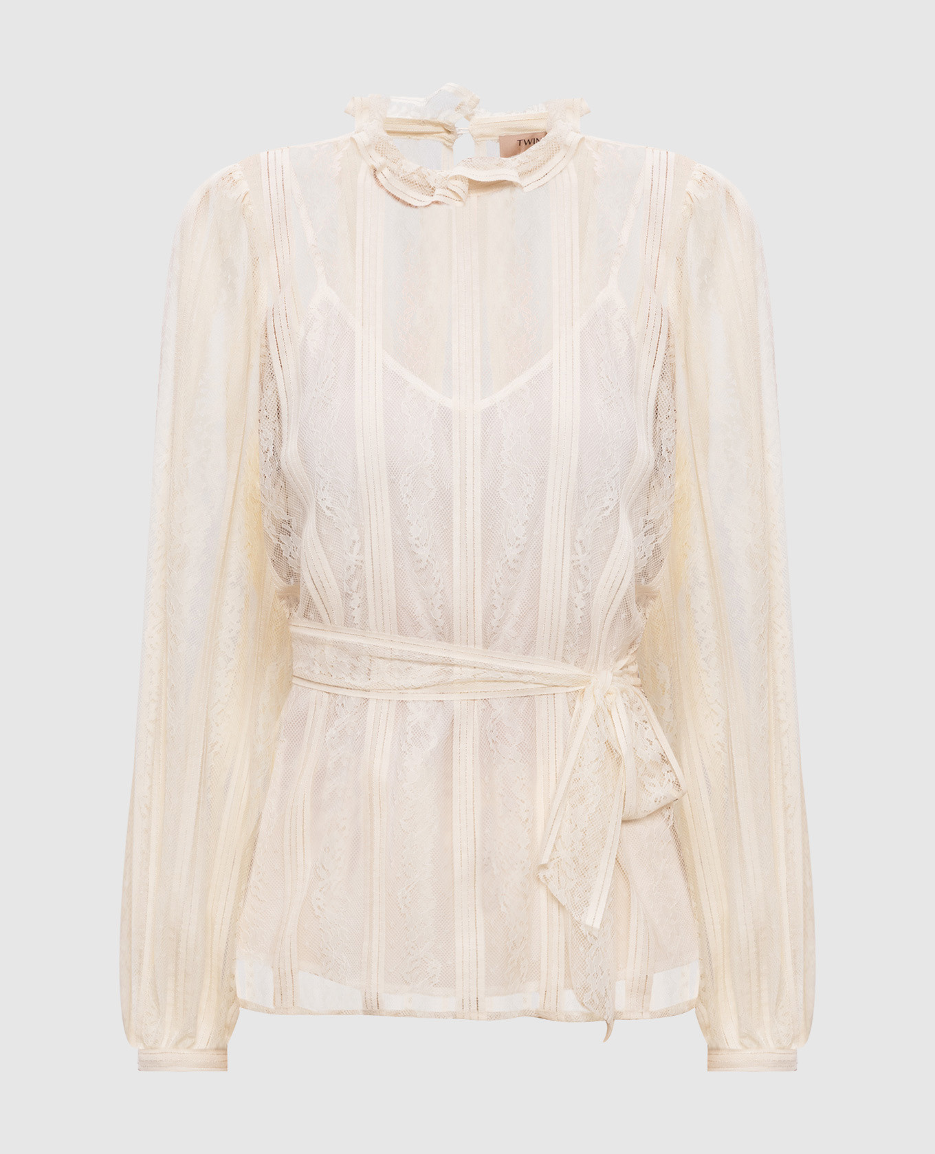 

Beige lace blouse with logo Twinset