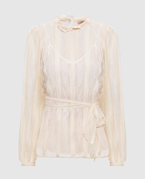 Twinset Beige lace blouse with logo 261TP2541
