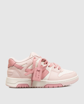 Off-White Out Of Office Kids Pink Leather Sneakers with Logo Patch OF06017655