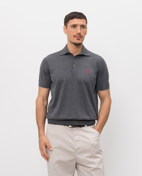 Brunello Cucinelli Grey polo shirt with embroidered emblem M29800195