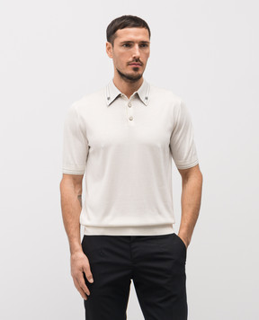 Dolce&Gabbana White silk polo shirt with logo GXZ02TJBSOI