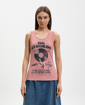 Dolce&Gabbana Pink ribbed top with DG Records print F8V40TGDDND