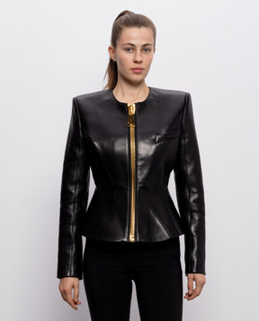 Balmain Black leather jacket with accent shoulders HF1SK691LC62