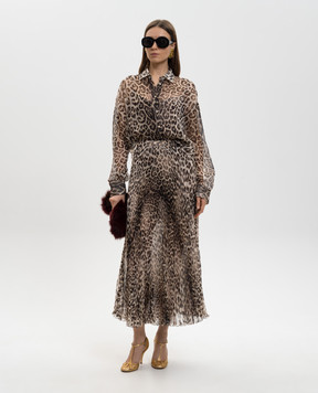 Ermanno Scervino Beige silk midi skirt with animal print D482O359YEO