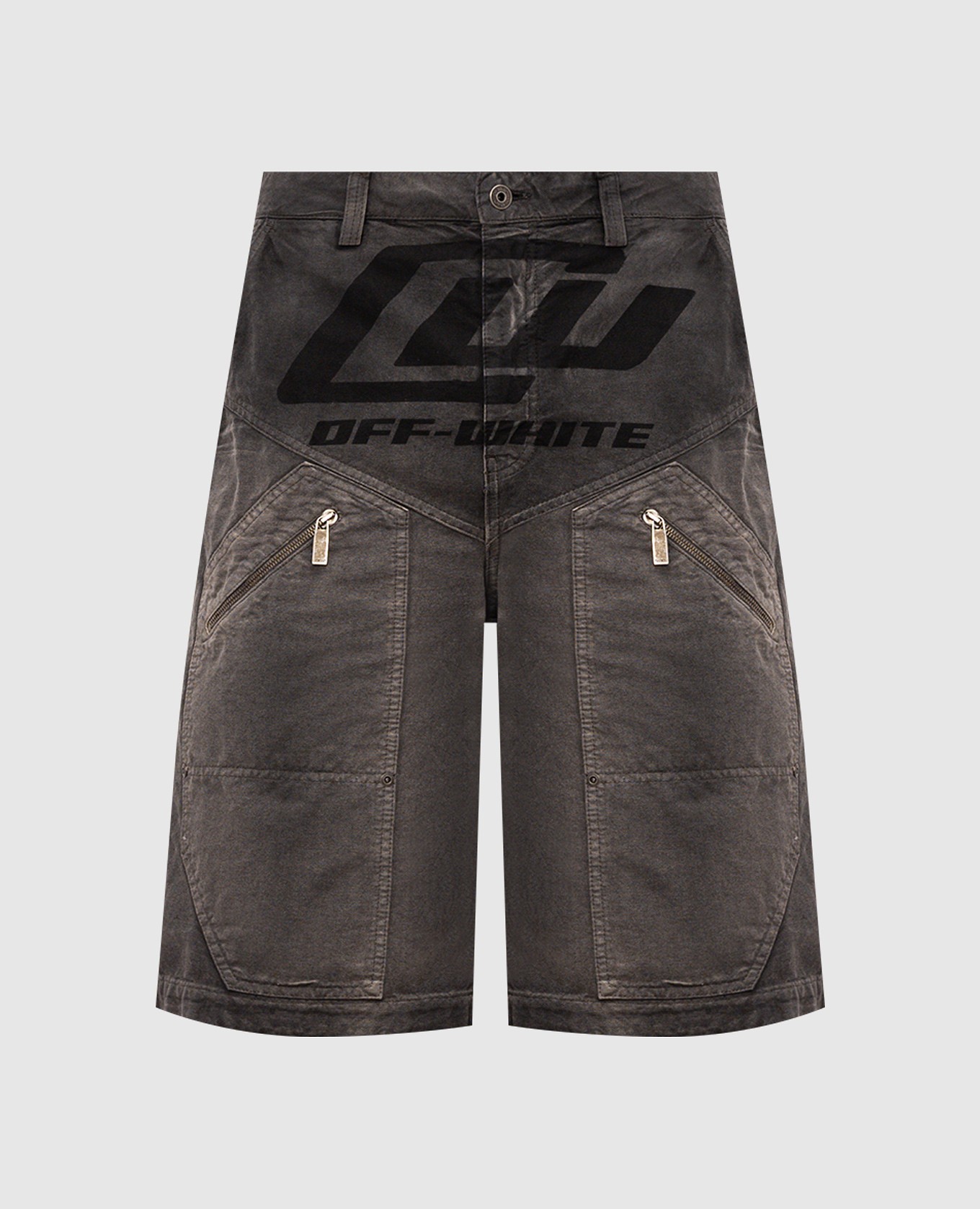 Grey denim shorts with logo print