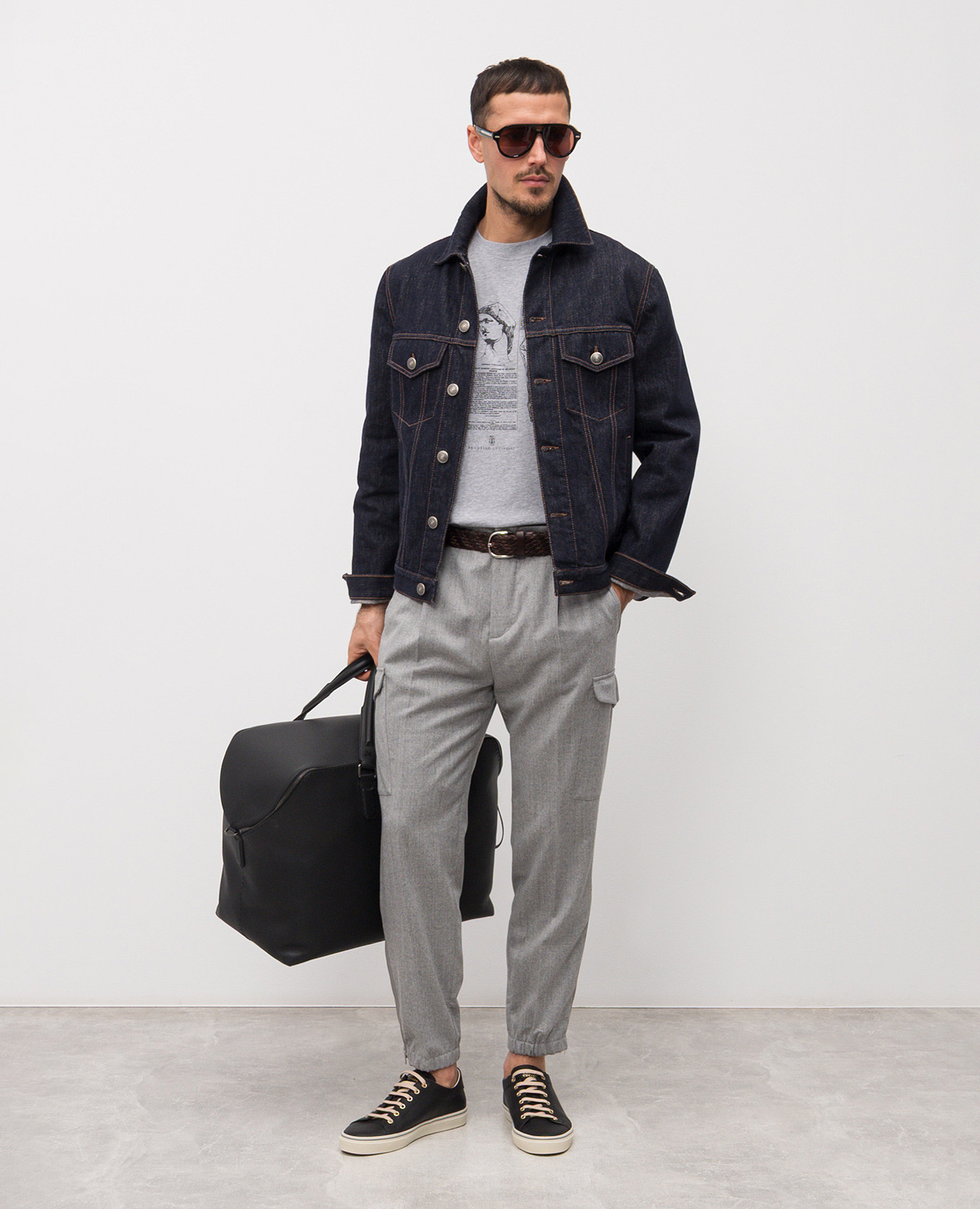 Grey melange printed T-shirt Brunello Cucinelli 2
