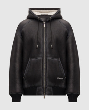 Off-White Black sheepskin coat with hood 44MJL007F26L001
