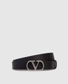 Valentino Black leather belt with emblem 8Y2T0SM3UPC