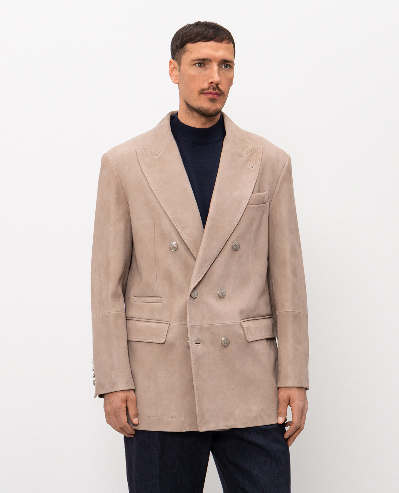 

Beige suede double-breasted jacket Brunello Cucinelli