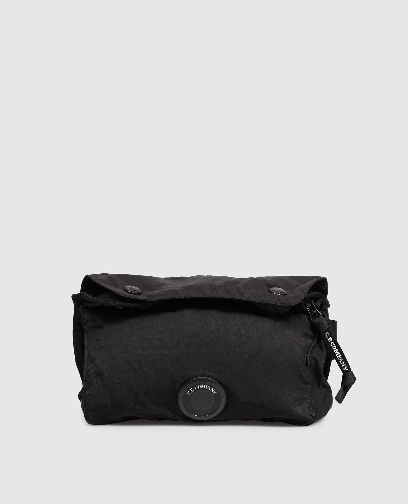 Black waist bag with logo patch