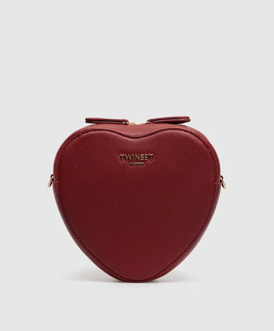 Burgundy cross-body bag with textured logo