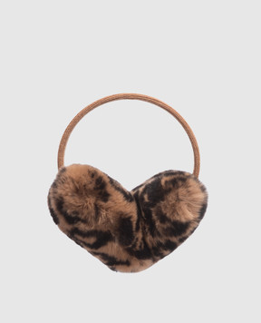 Yves Salomon Enfant Children's brown rabbit fur headphones with leopard print 24WEA008XXREXX