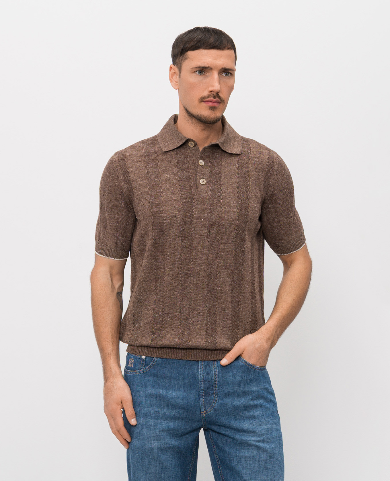 

Brown polo with linen Brunello Cucinelli