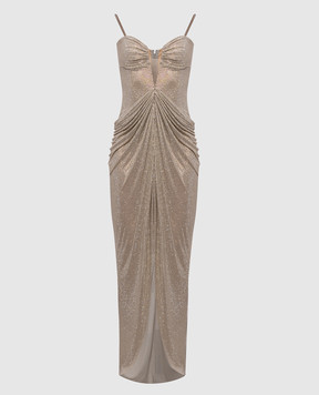 Nissa Beige corset dress with crystals and drapery RRS16695