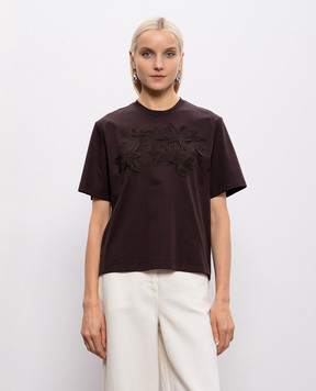 Agnona Brown T-shirt with embroidered logo TT1109LY2050