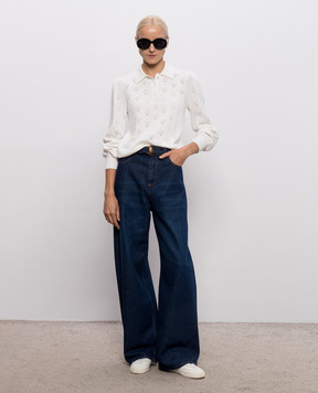Twinset White cashmere polo with openwork pattern 262TP3022